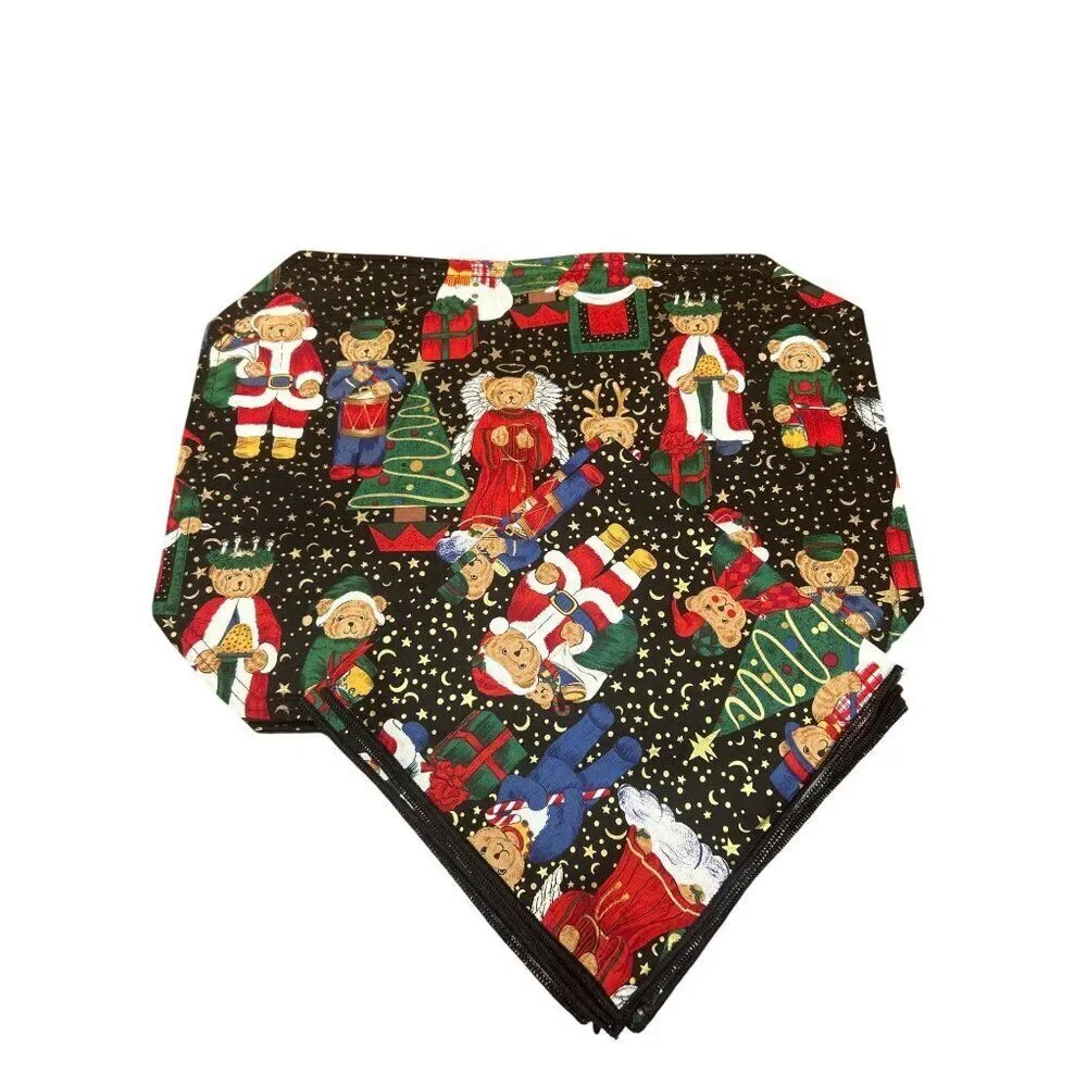 Vintage Christmas Bear Print Placemats and Napkins Set Of 4